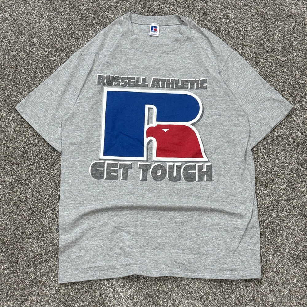Vintage 90s Russell Athletic Promo Get Tough Logo T-Shirt‎ Mens L Made in USA